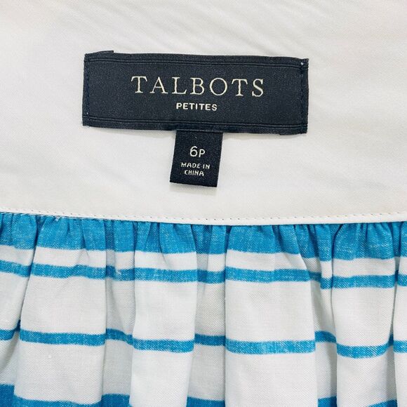 TALBOTS PETITES A-Line Skirt Women's Size 6P Blue Yellow Pleated Floral Stretch - Picture 3 of 9